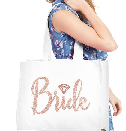 Rose Gold Mrs. & Last Name Custom Large Canvas Tote, Bride Bag