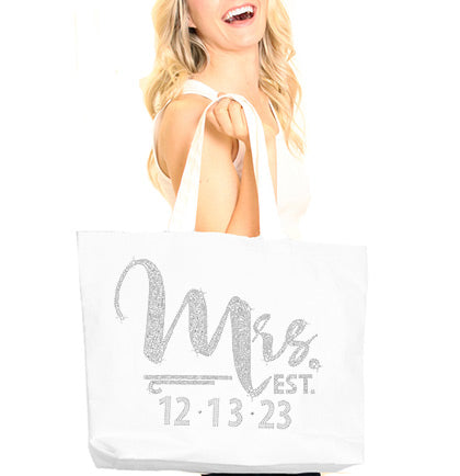 Mrs. Last Name Est Year Tote Bag Personalized Date Wedding 