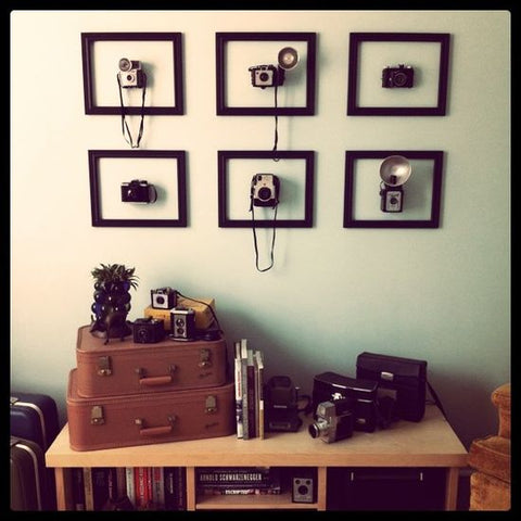 antique camera collection display