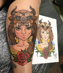 Tatouage Beauty and the Beast en chapeau