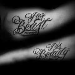 Tatouage Noir et Blanc Couple la belle et la bete