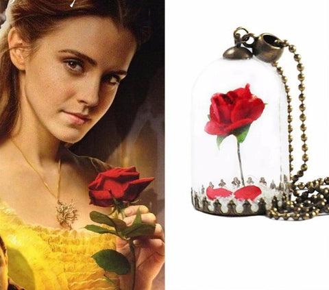 Collier Pendentif Rose sous Cloche