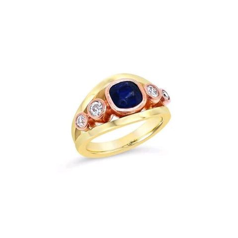 Remodelled Blue Sapphire Dress Ring Featuring Diamonds