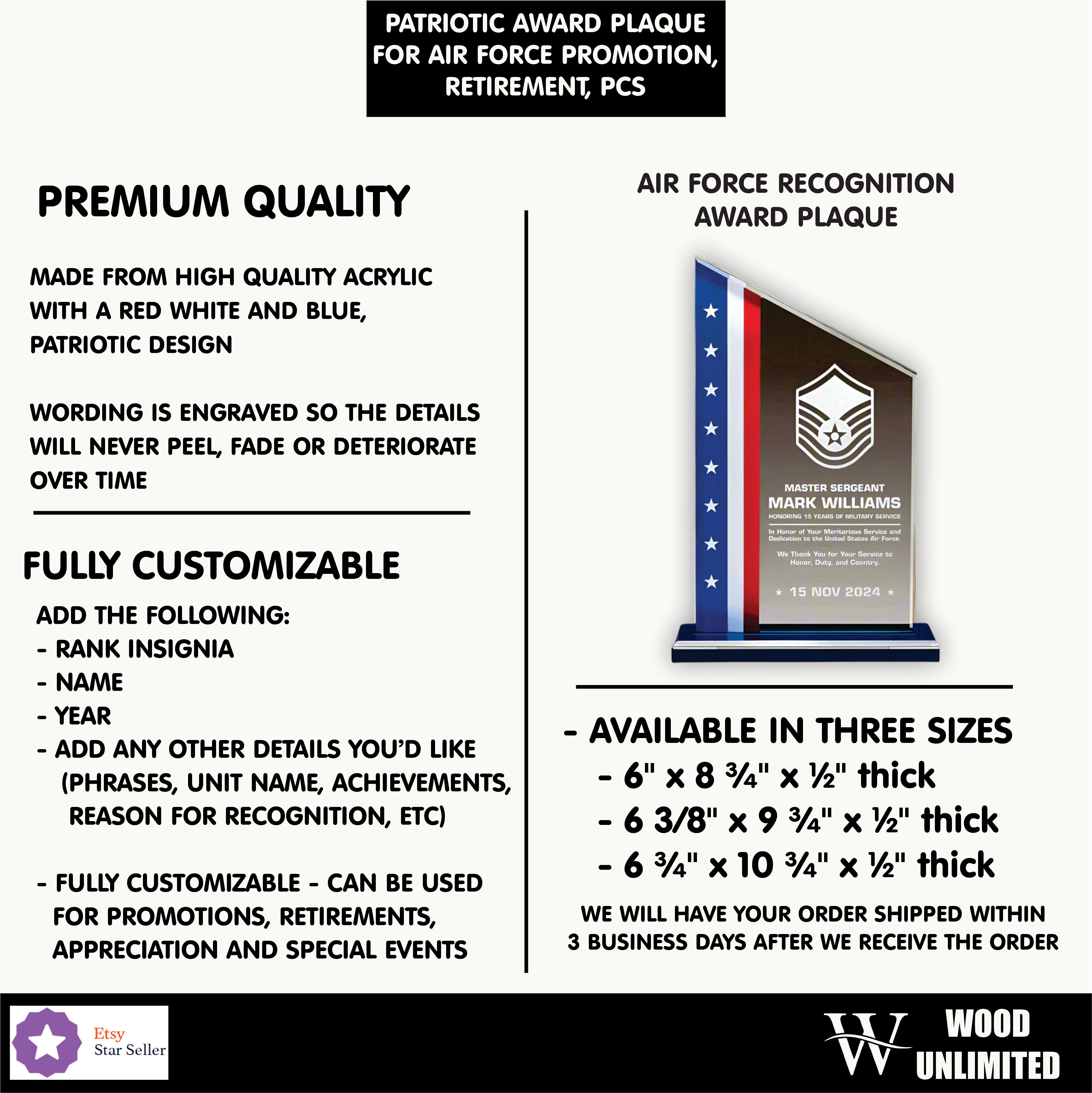 Air Force Promotion Gift Plaque, Military Promotion Gift for Officer or Enlisted USAF, Perfect for Promotion, Retirement, Recognition or PCS image 2