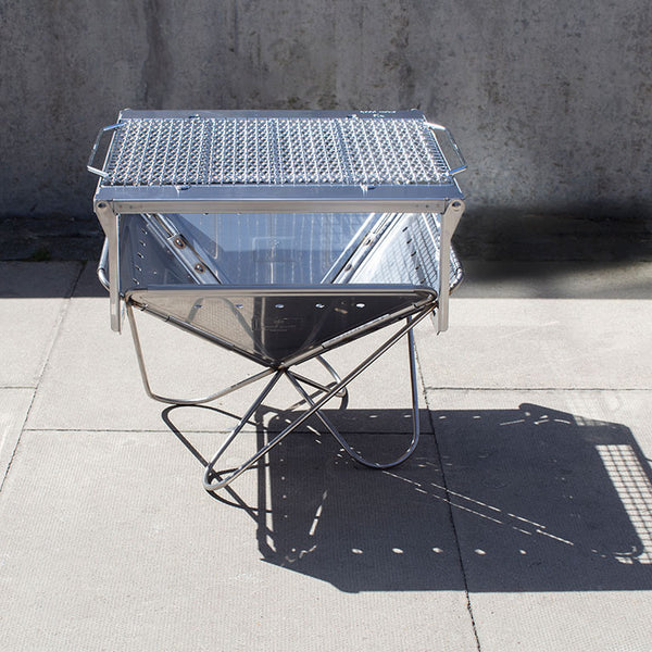 Portable grill set, made from stainless steel.