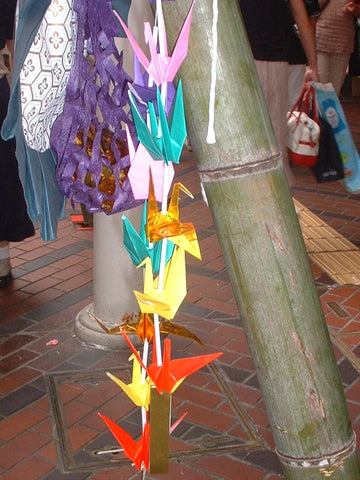 Paper cranes, orizuru, for Tanabata Festival in Japan