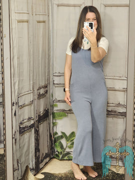 Ribbed Cami Jumpsuit-Denim Blue Color