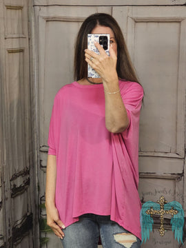 Oversized Stretchy Dolman Sleeve Top-Magenta