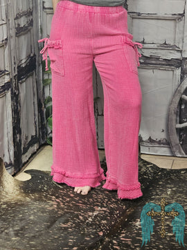 Double Gauzed Pants With Bows-Hot Pink