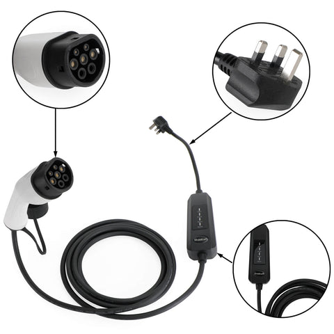 EV Portable Charger Protable 13A EV Charging Cable Type 2 UK Plug 3 Pin Electric Car Charger 5.5M Type 2 IEC 62196