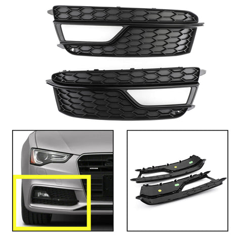 2013-2016 AUDI A5 S-Line S5 Pair Front Fog Lamp Black Trim Grills Grill