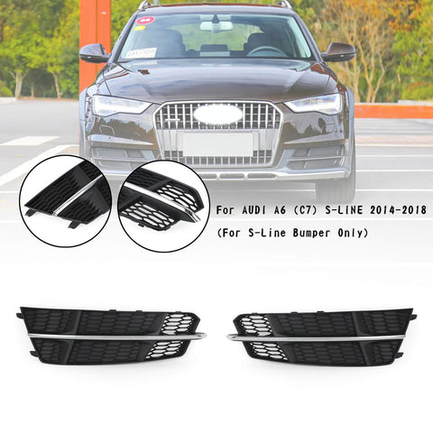 Front Bumper Lower Grille Grill Fit Audi A6 C7 S-Line 2016-2018 Black Chrome