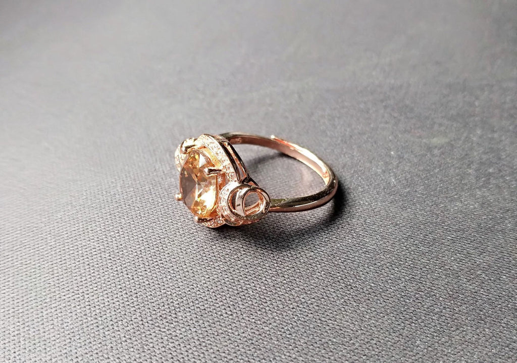 Champagne crystal ring low luxury champagne color diamond ring full diamond plated 18k rose gold proposal ring - luckacco