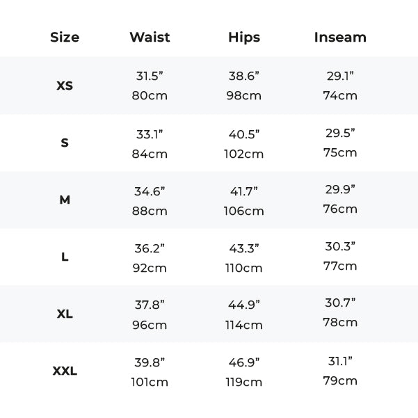 Size Chart - OMNIFLEX™ Adaptiv Urban Pants