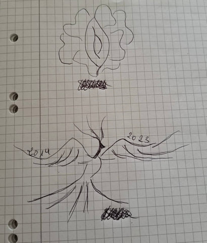 Zeichnung eines Phoenix und einer Vulva