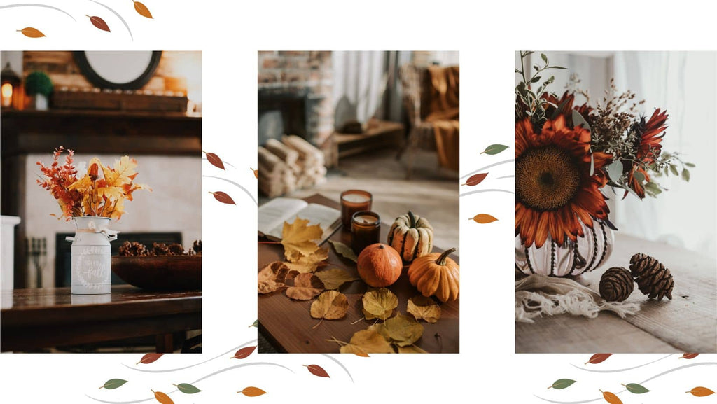 Idée décoration automne inspiration avec feuilles et fleurs automnales