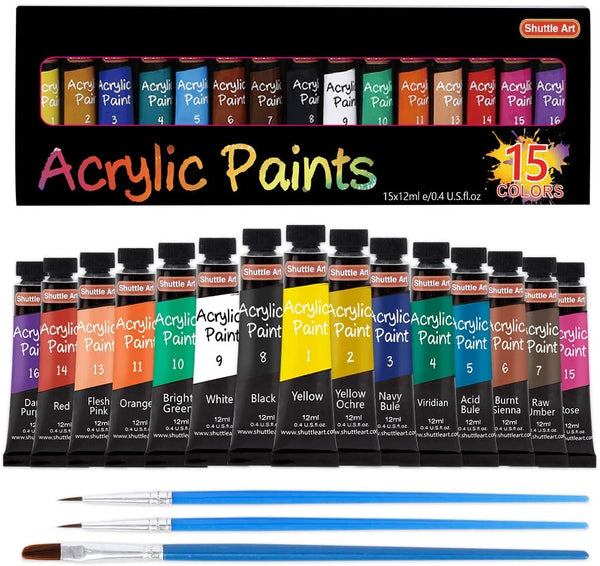 Set Pintura acrílica para lienzos 12 colores en tubo con caja de  almacenamiento. Pigmentos ricos, no