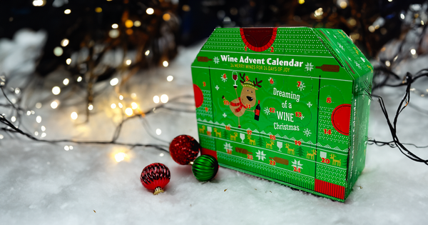 Wine advent calendar under Christmas tree