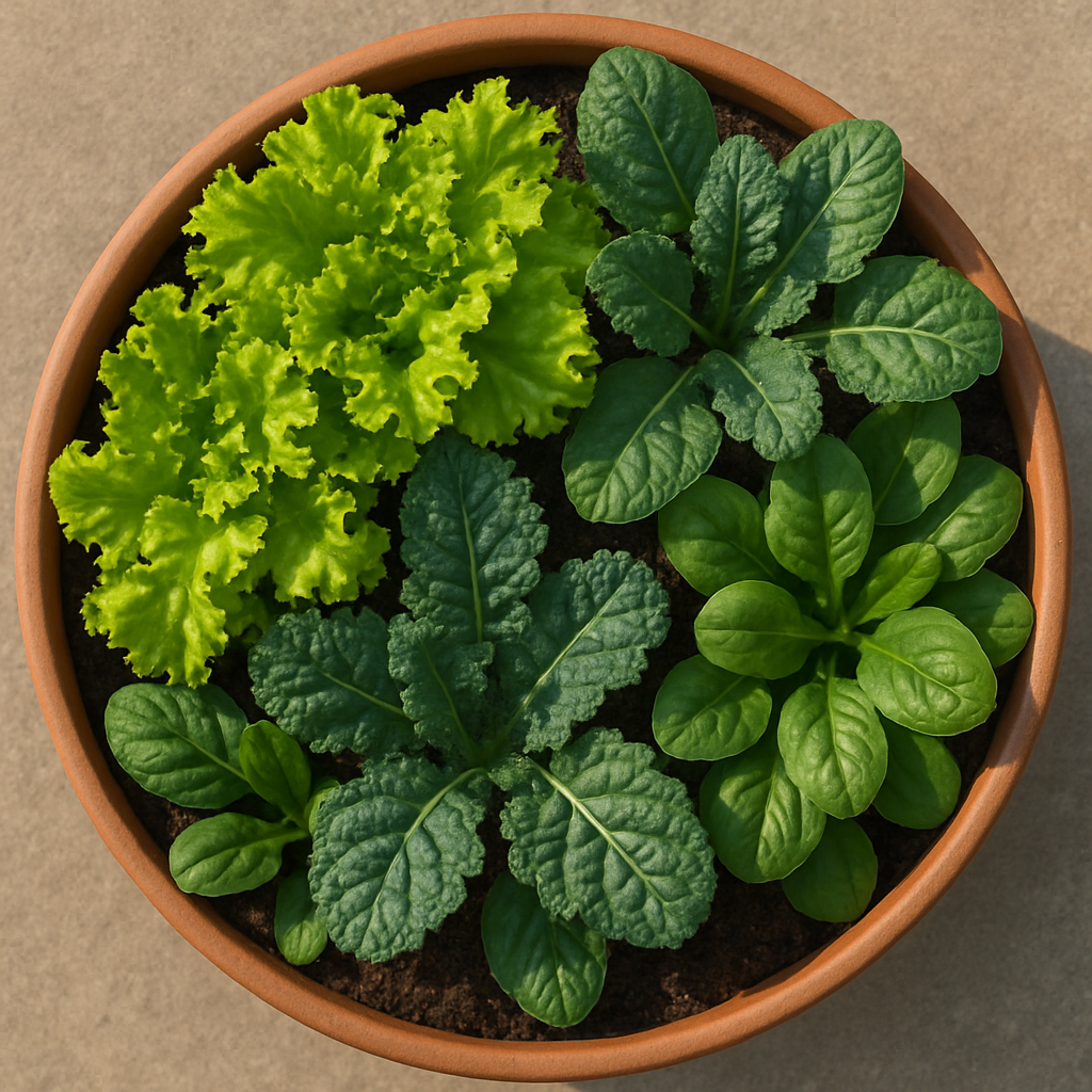 Leafy greens in container garden