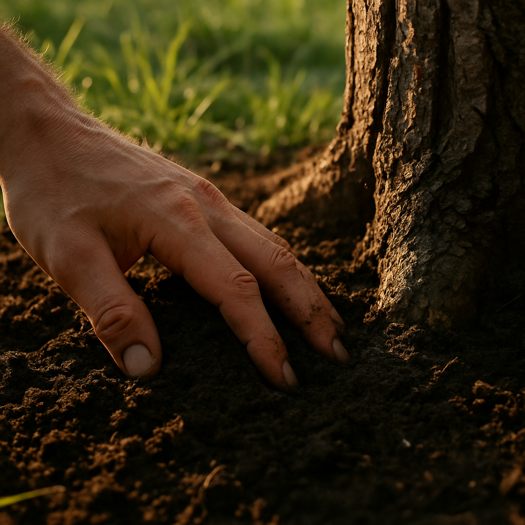 Checking soil moisture for summer tree watering