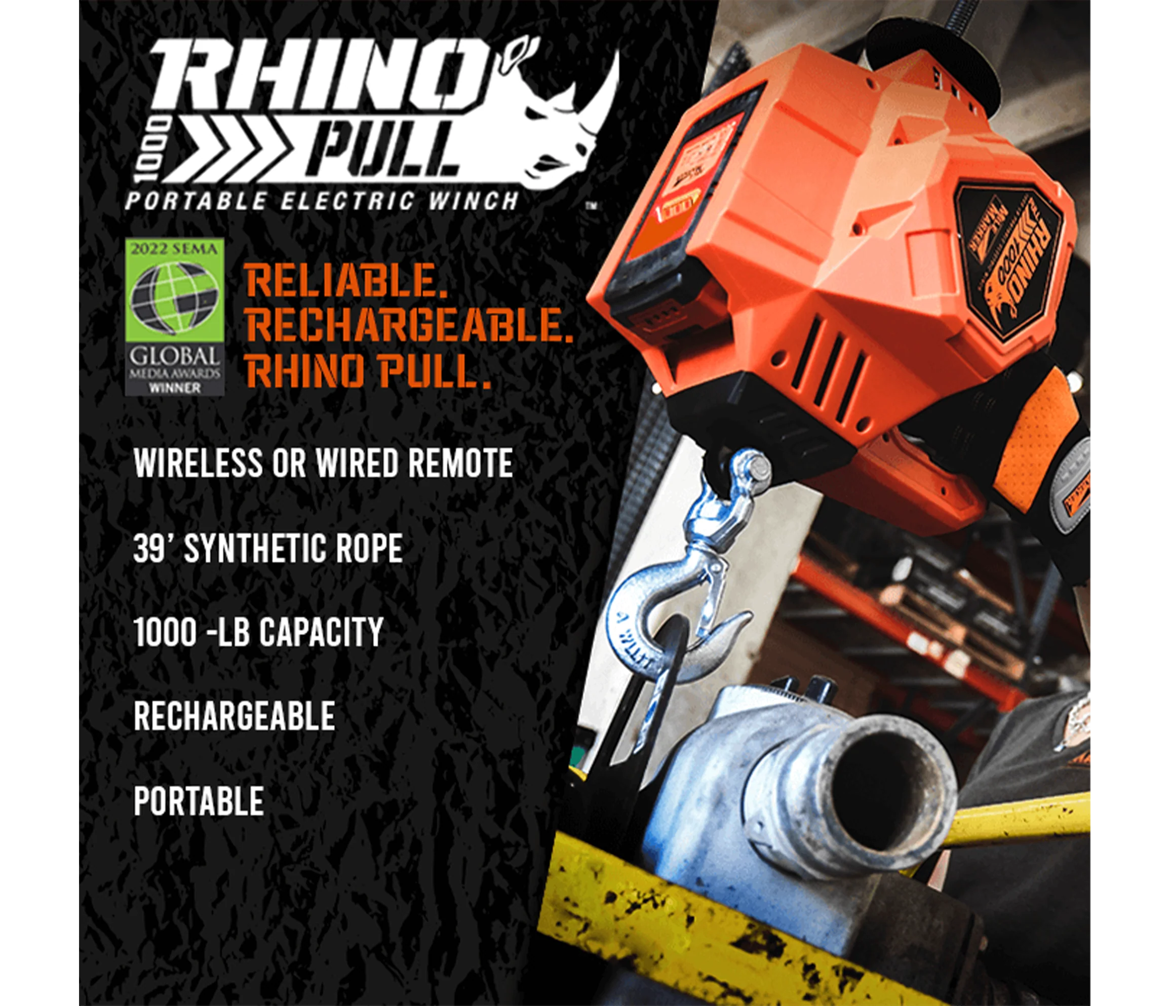 Mile Marker Rhino Pull 1000 Portable Electric Winch - Image 6