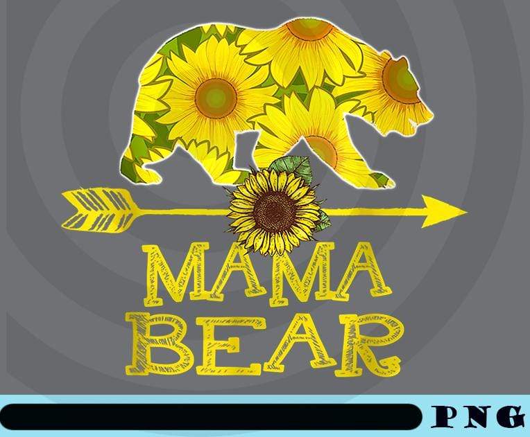 Mama Bear Sunflower Mother Father Gift, Yellow Arrow, Floral Animal, L