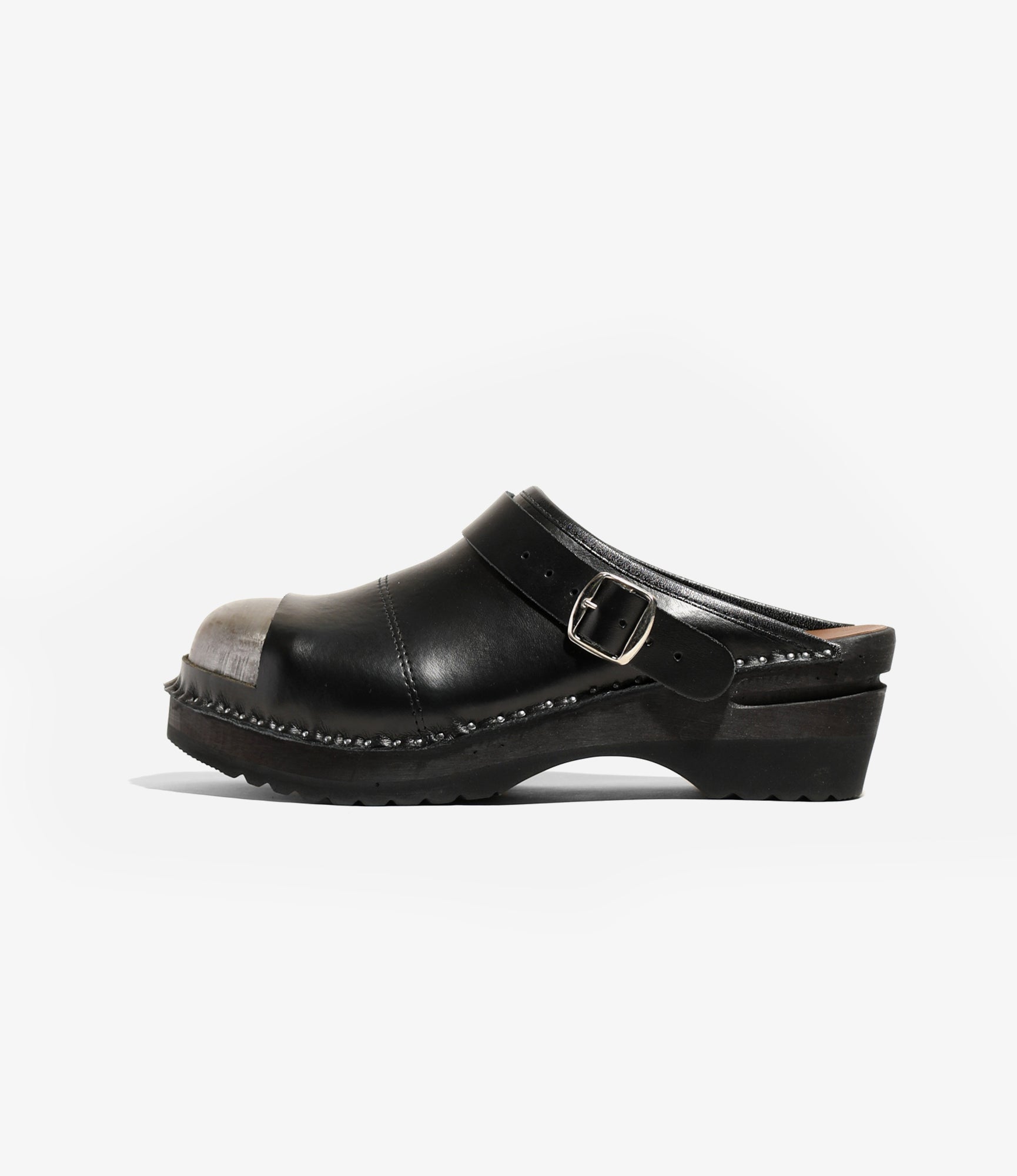 Needles Heeled Papillon Emb. Mule - Black Pony | Nepenthes London