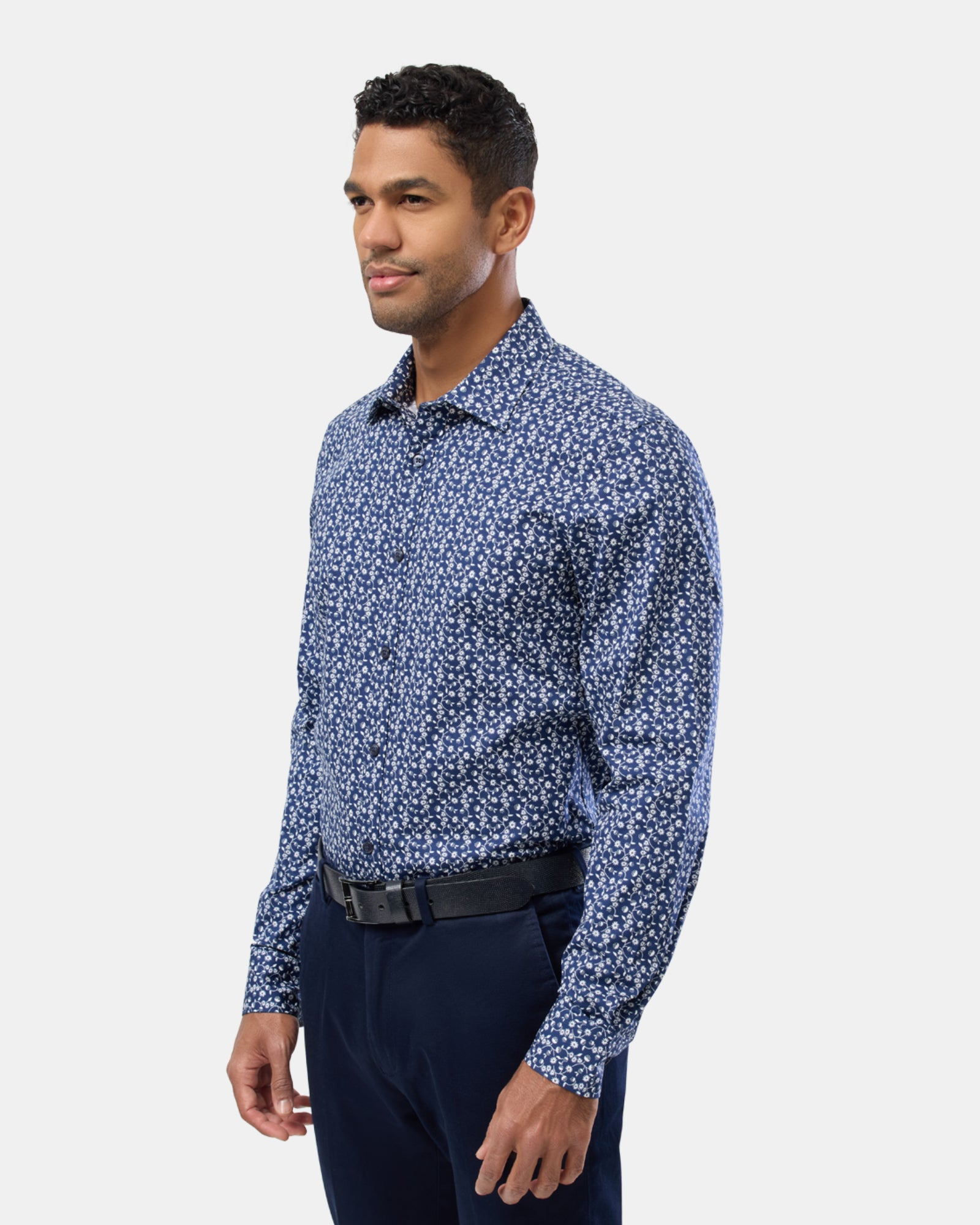 Abstract Floral Print Reg Fit Stretch Business Shirt