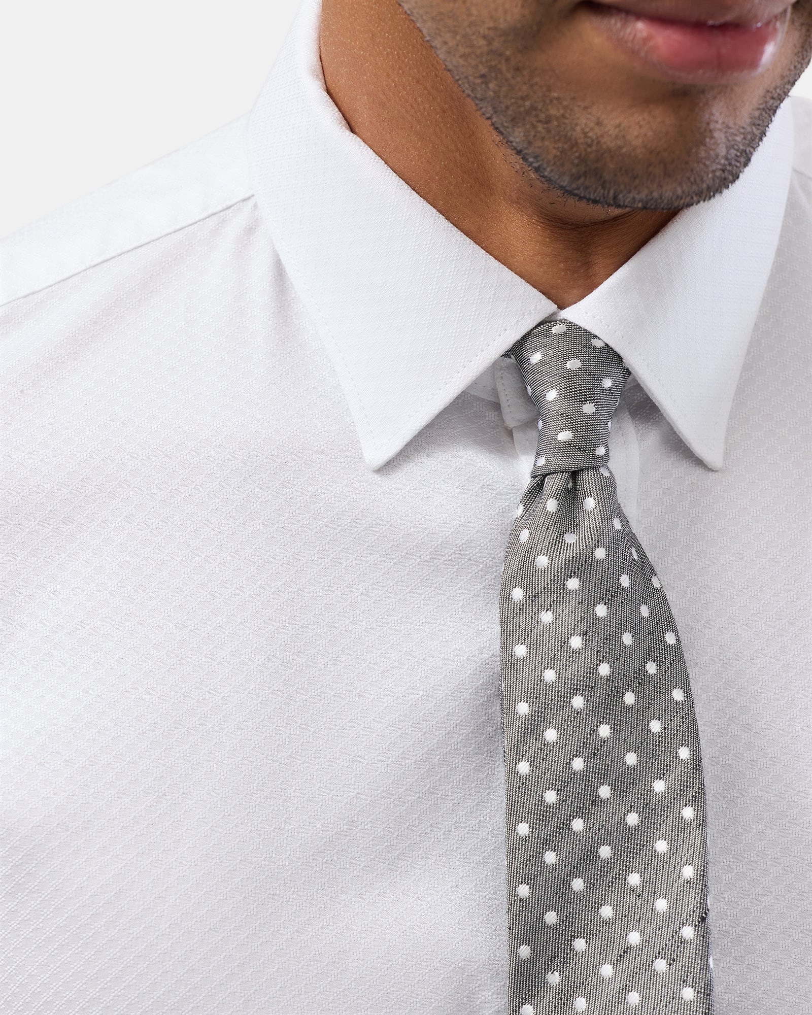 Textured Diamond Motif Slim Fit Dress Shirt