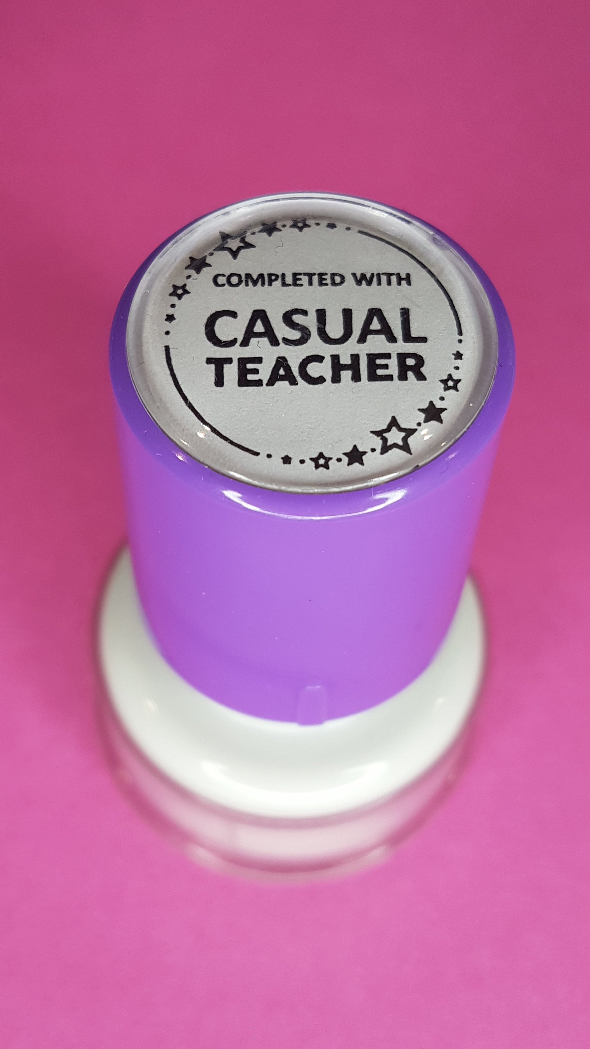 Teacher Stamp Small Round - Completed with Casual Teacher - purple ink ...