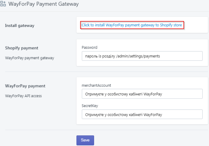 Installieren des WayForPay-Zahlungsgateways über die Shopify-App