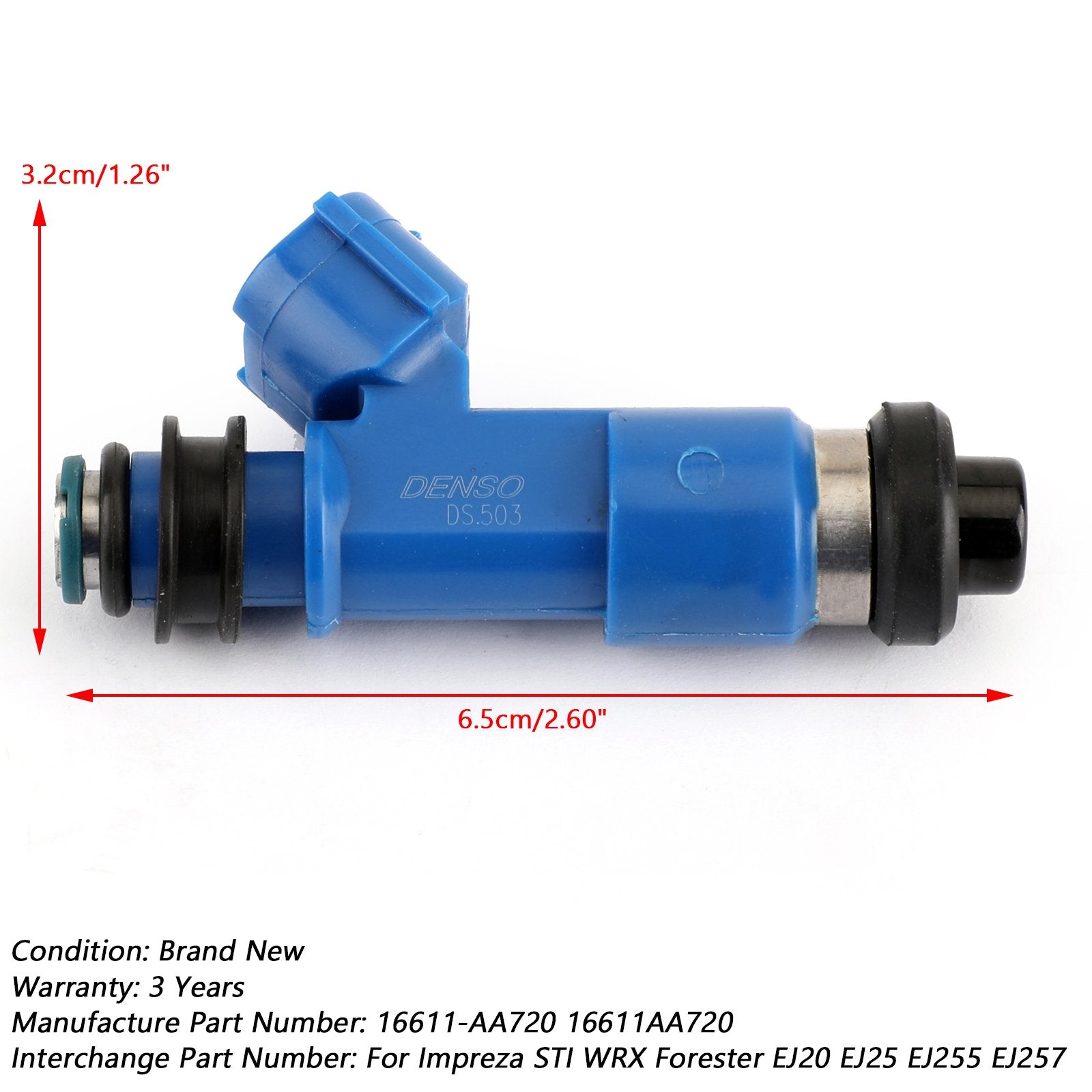 1x Dark Blue 565cc Fuel Injector For Subaru WRX / STI 16611-AA720 2.5L Generic