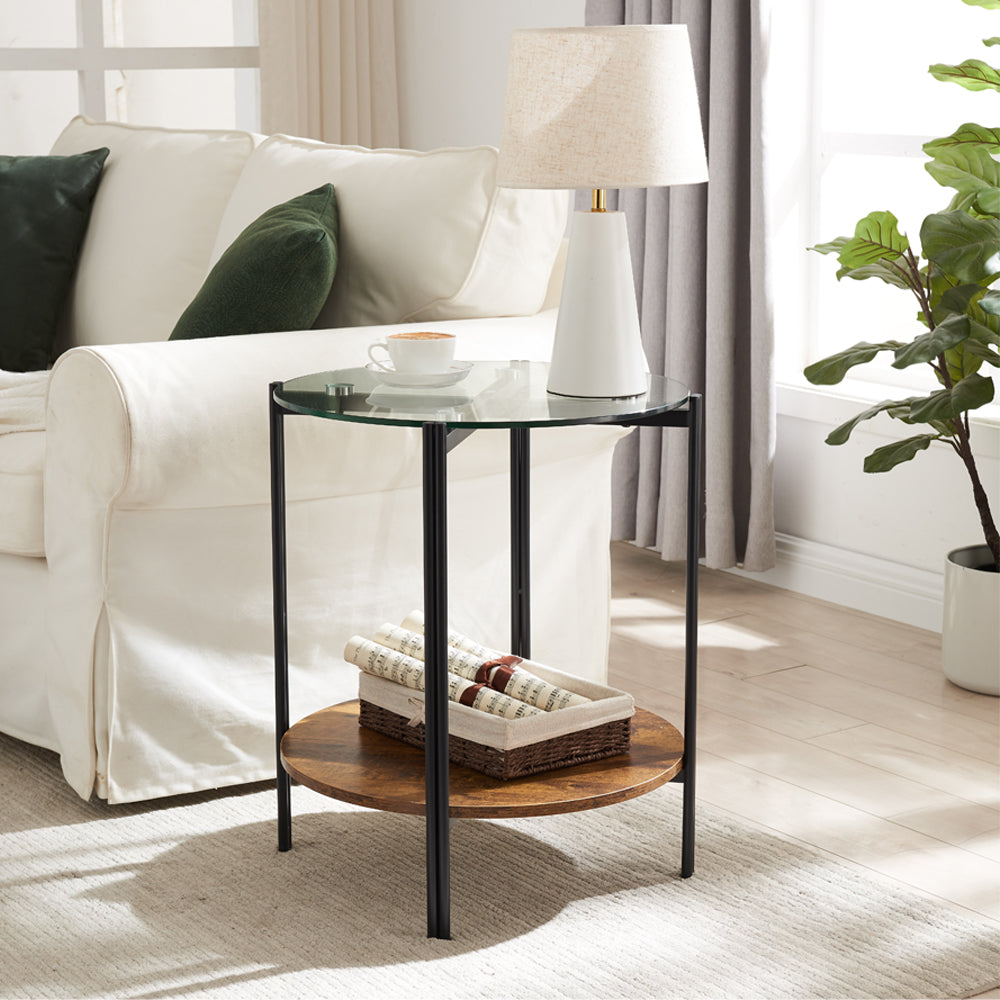 2-Layer Nightstand End Table Side Table Sofa Couch Table with Storage Shelf Round Small Table Besides the White Sofa for 2 Persons with Cushions