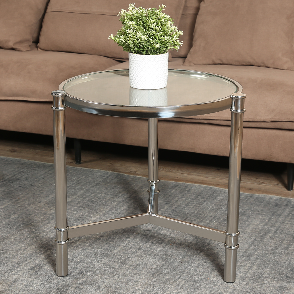 Elegant round glass coffee table, modern small tea table with tempered glass tabletop and sturdy legs for living room, hallway, and bedroom, for two person in small Place