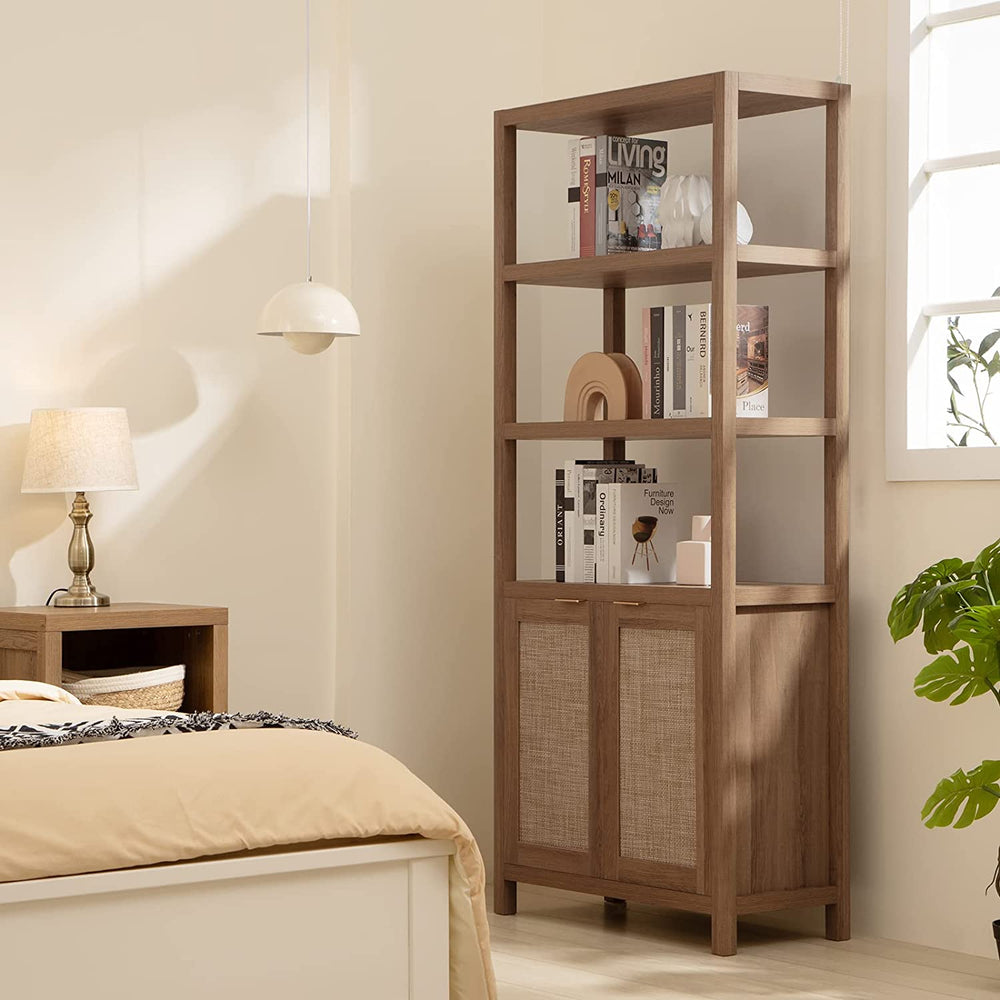 71 Tall Bookcase with Doors & 7 Shelves, Wood Bookshelf for Bedroom Living  Room