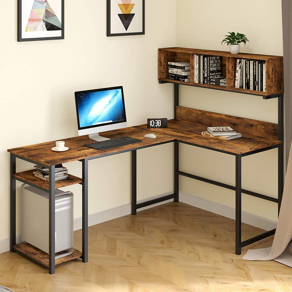 L-Shape Modern Computer Desk With Storage,Wooden Top and Metal Leg Corner Table，Writing Gaming Chair For Home Office