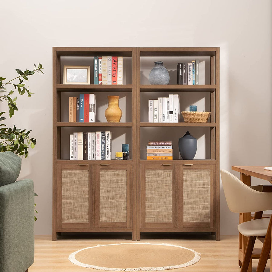 Rattan Bookshelf Large bookcase with door Tall book shelves