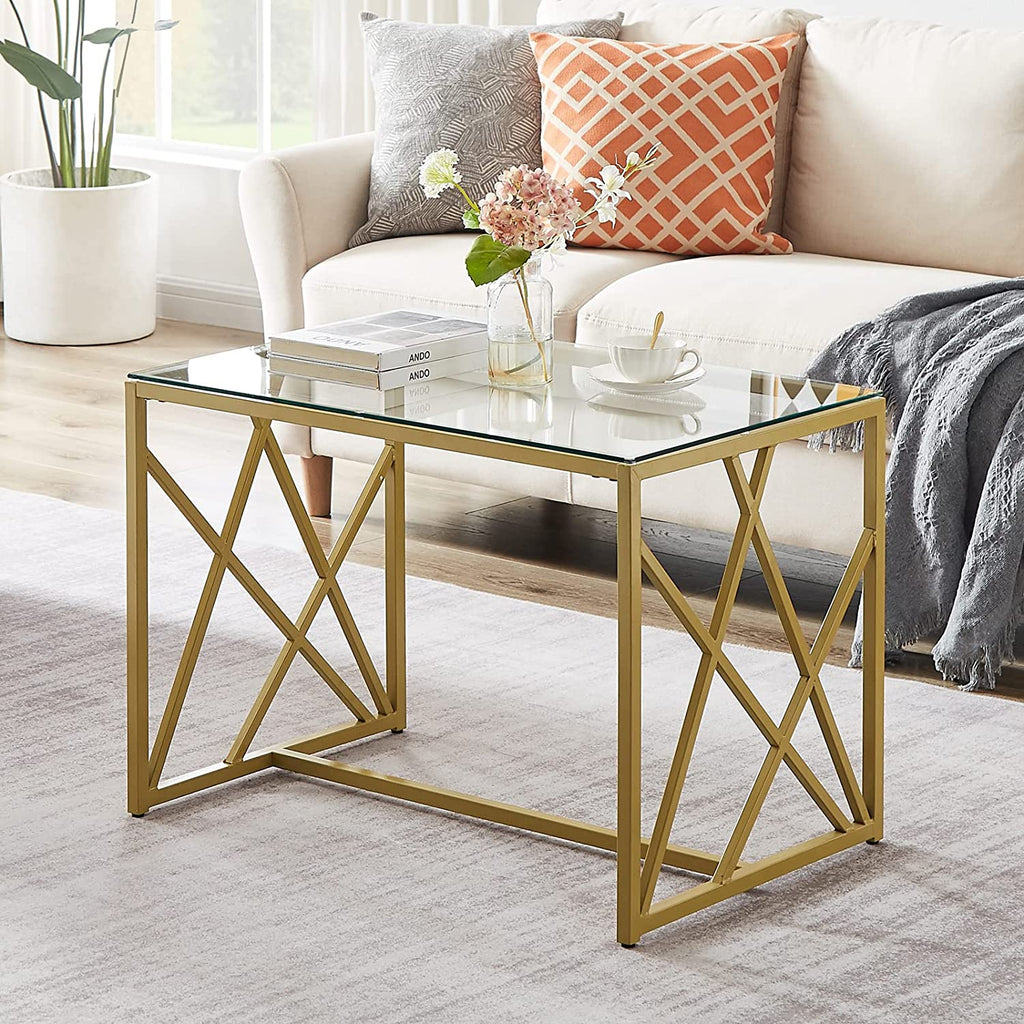 Coffee Table Living Room Table, Modern Glass Coffee Table with Painted Gold Metal Frame, 31.5'' Coffee Table for Living Room Center Table for Reception Room,Glass coffee table for living room