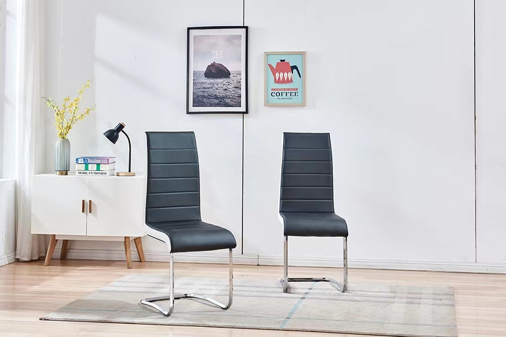 Modern Dining Chairs Set of 2, Black White Side Dining Room Chairs, Kitchen Chairs with Faux Leather Padded Seat High Back and Sturdy Chrome Legs, Chairs for Dining Room,Kitchen, Living Room (Dimensions: W 16.5"x D 16.9"x H 39.8")