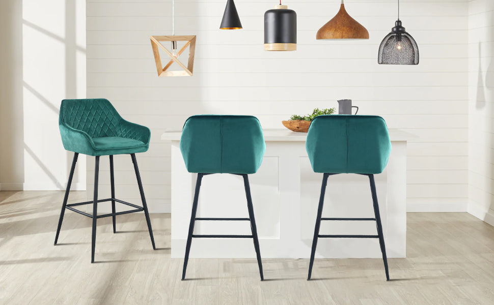 Modern Velvet Counter Stool,Bar Stools Set of 2,Bar Height Chairs 39 inches with Back,Arm,Footrest,Comfy Barstools for Pub Coffee Home Kitchen