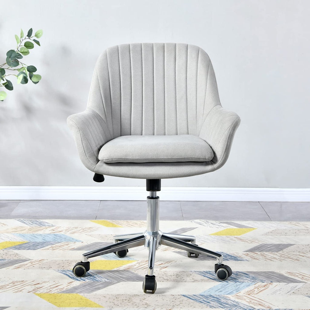 Modern Home Office Chair Fabric Desk Chair with Mid Back Cute Ergonomic Computer Desk Chair Task Chair with Arms and Wheels Adjustable Swivel Desk Chairs