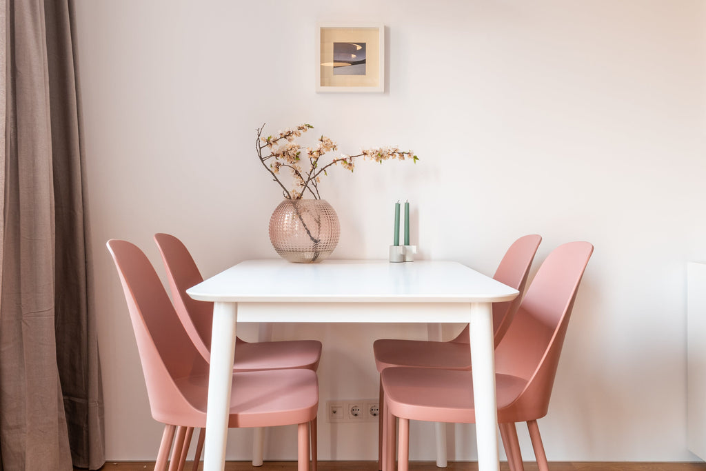 Dining Table Set of 4 Seaters,Kitchen Bar Stool Pink and Rectangular Dining Table and Chairs