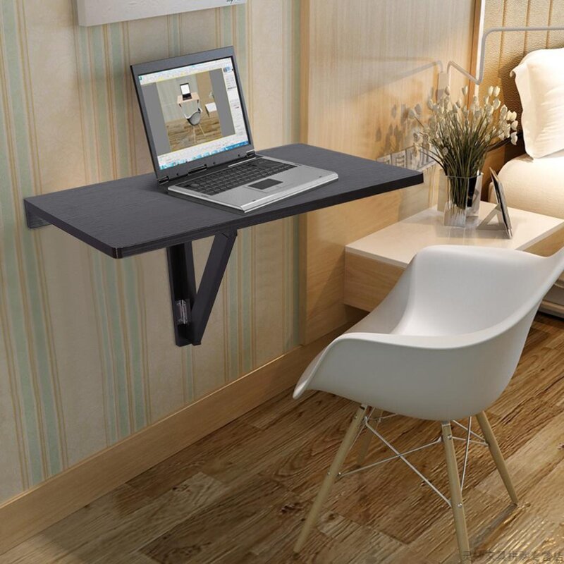  Black Wall-Mounted Floating Table Space-Saving Hanging Table and white bar stool with Backs and 4 Metal Legs