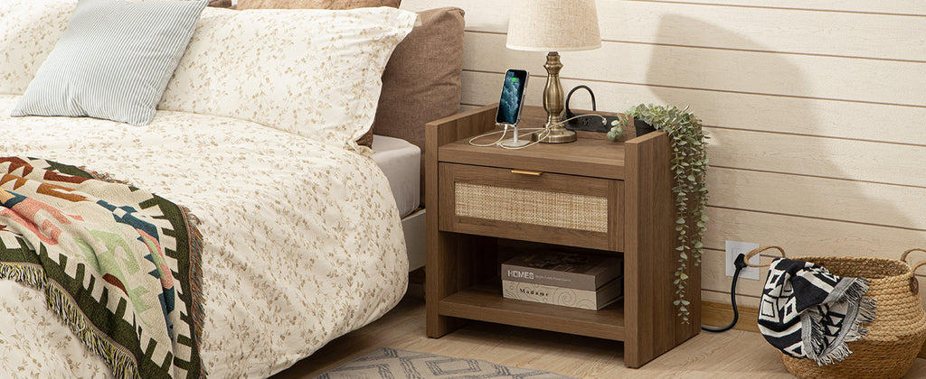 SICOTAS Rattan Nightstand with one draw
