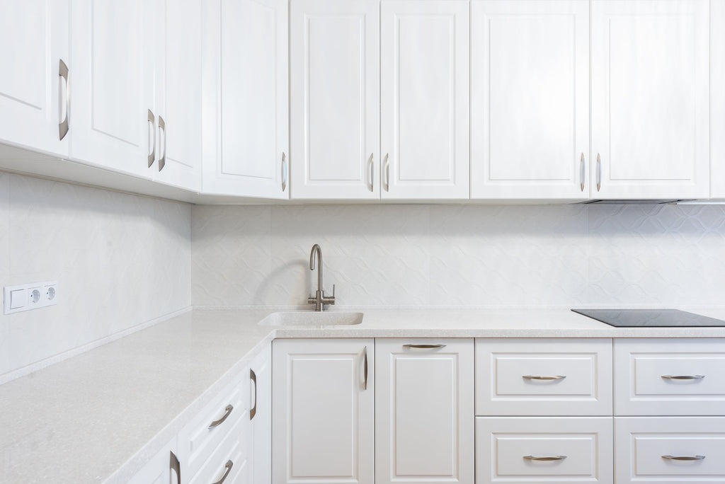 White Kitchen Cabinet with Many Drawers to Storage