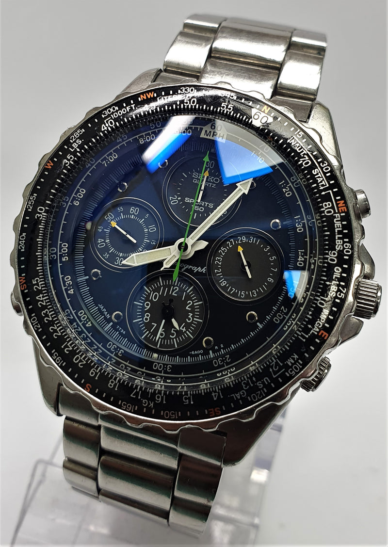 Seiko 7T34-6A20 Flightmaster Pilot's Chronograph Men 1990-1999 41mm ...