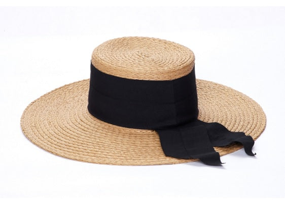 straw hat black bow