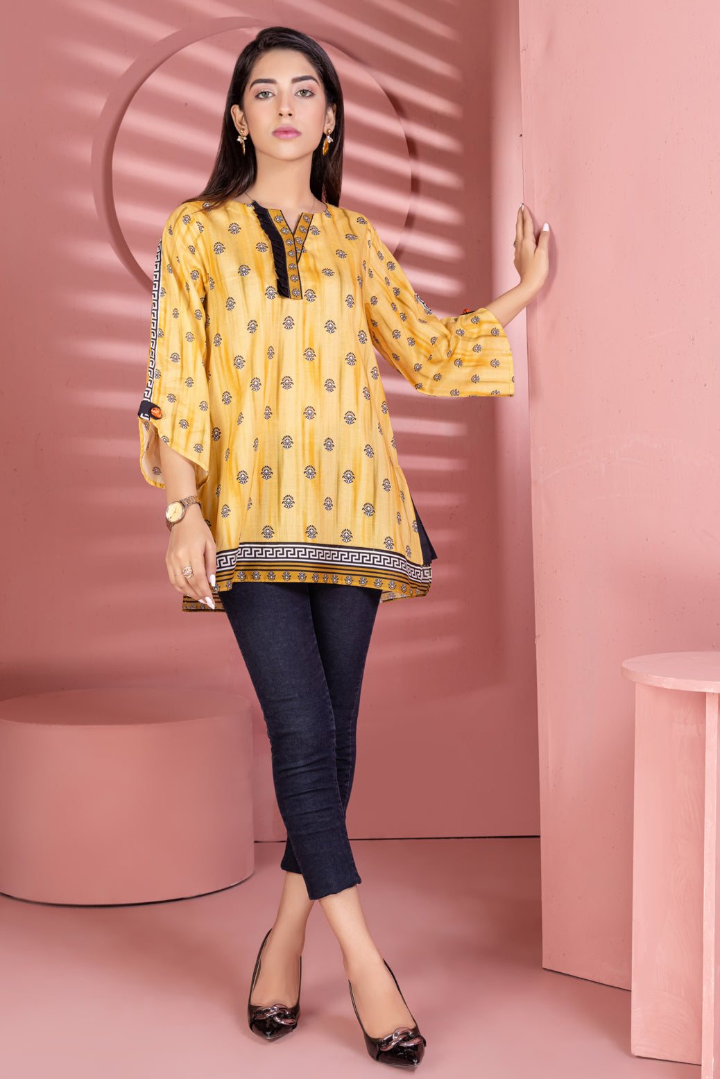 MUSTARD-LAWN-KURTI