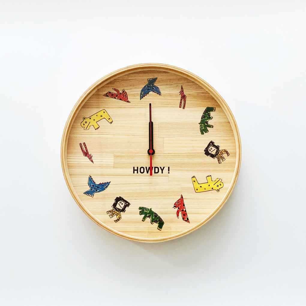 壁掛け時計 檜 日 Ayakafukano Howdy Animals Clock ヒノキノヒ 限定コラボ 木製壁時計 Cpk Gallery