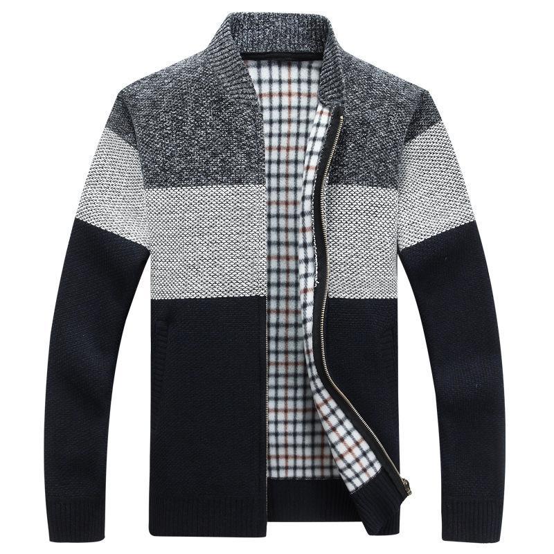2020 Men New Patchwork Color V-neck Thick Knitted Cardigan Sweater